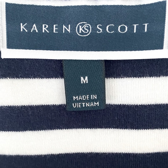 💙 Karen Scott ⚓️ Navy & White Striped Top. Navy Piping w/ Red Anchor ♥️ Size M - Picture 5 of 7